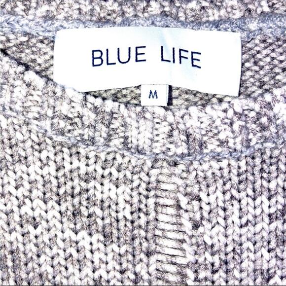 Blue Life Grey Heather Balloon Sleeves Scoop Neck Sweater Ribbed & Open Knit SzM - Picture 10 of 11